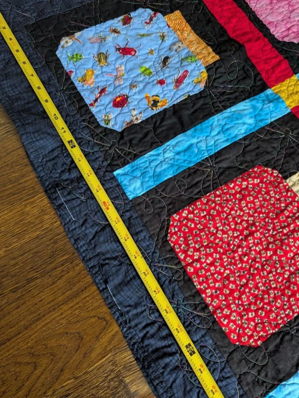 Bug Collection in Jars Quilt Black & Vibrant Colors 56 x 44